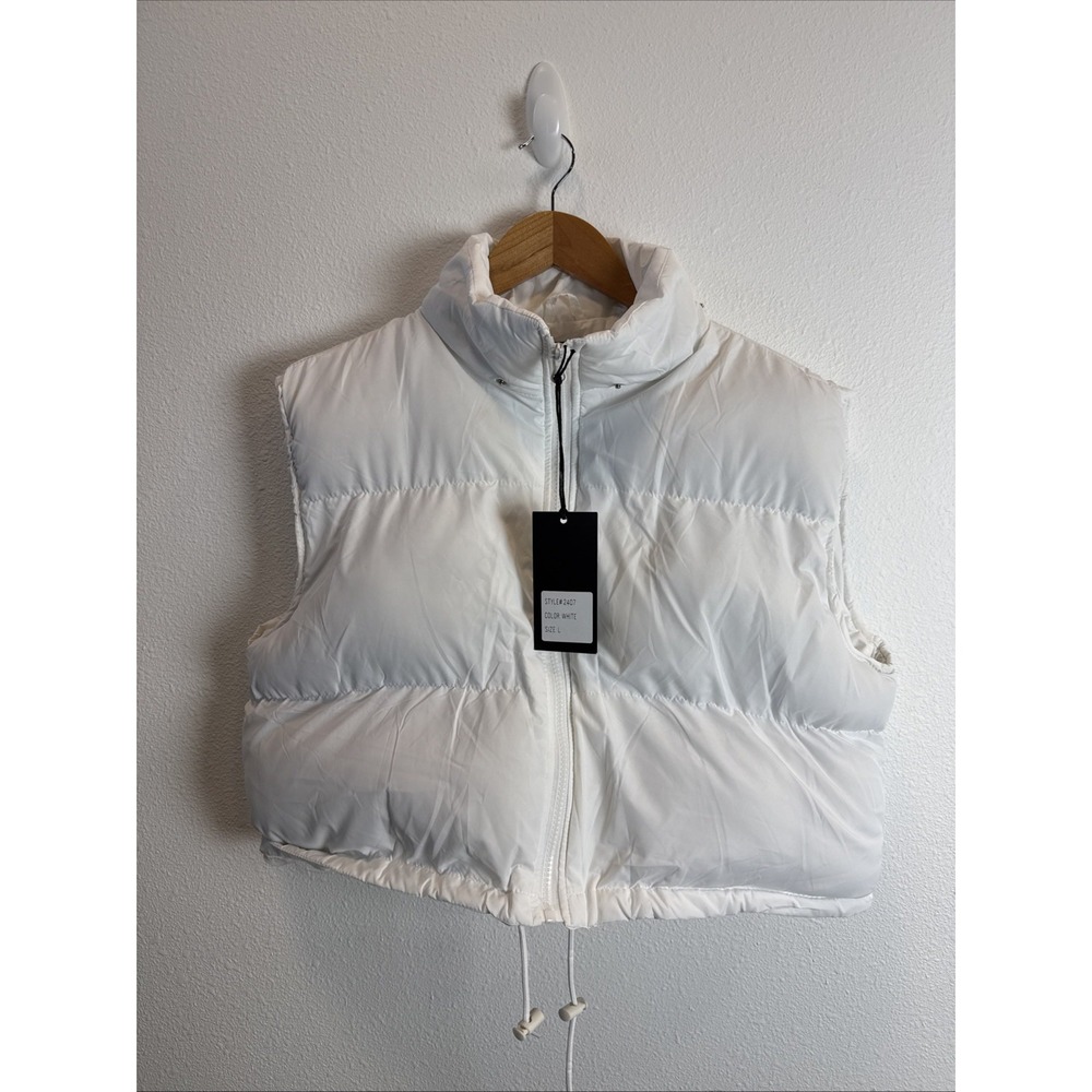White Cropped Puffer Vest ANWND Women's L NWT‎